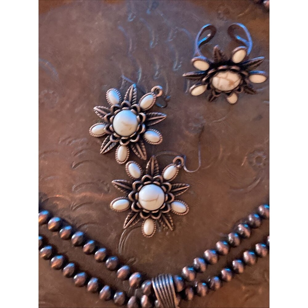 Rose Western Star Copper White Fall Necklace Earring Bracelet Ring SET Southwest - Picture 14 of 16